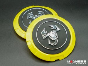 FIAT 500 Wheel Center Cap Set - set of 4 - Yellow/ Black - Scorpion Design